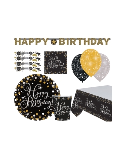 Party Set Sprakl.Celb.Oro H.Bday: Plat, Vas, Serv, Mant, Guirn... 